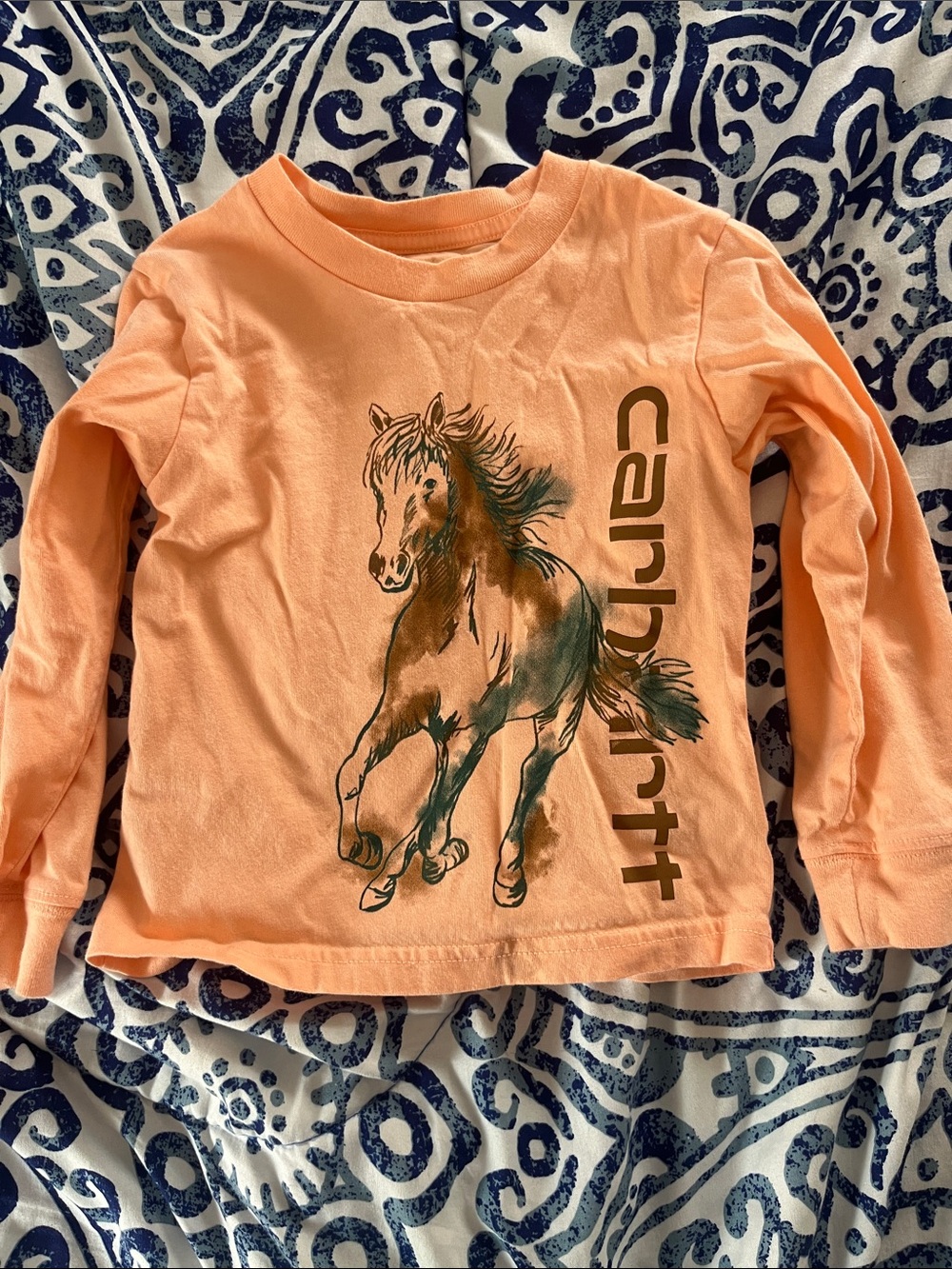 Carhartt Toddler Girls Peach Long-Sleeve Tee with Horse Graphic